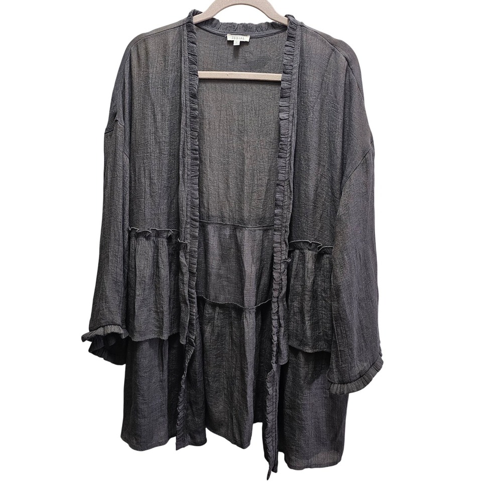 Jodifl Womens Charcoal Grey Ruffled Tiered Kimono Cardigan Size L